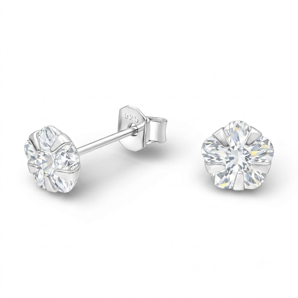 Aros Pegados Flor Circón Blanco 8 mm