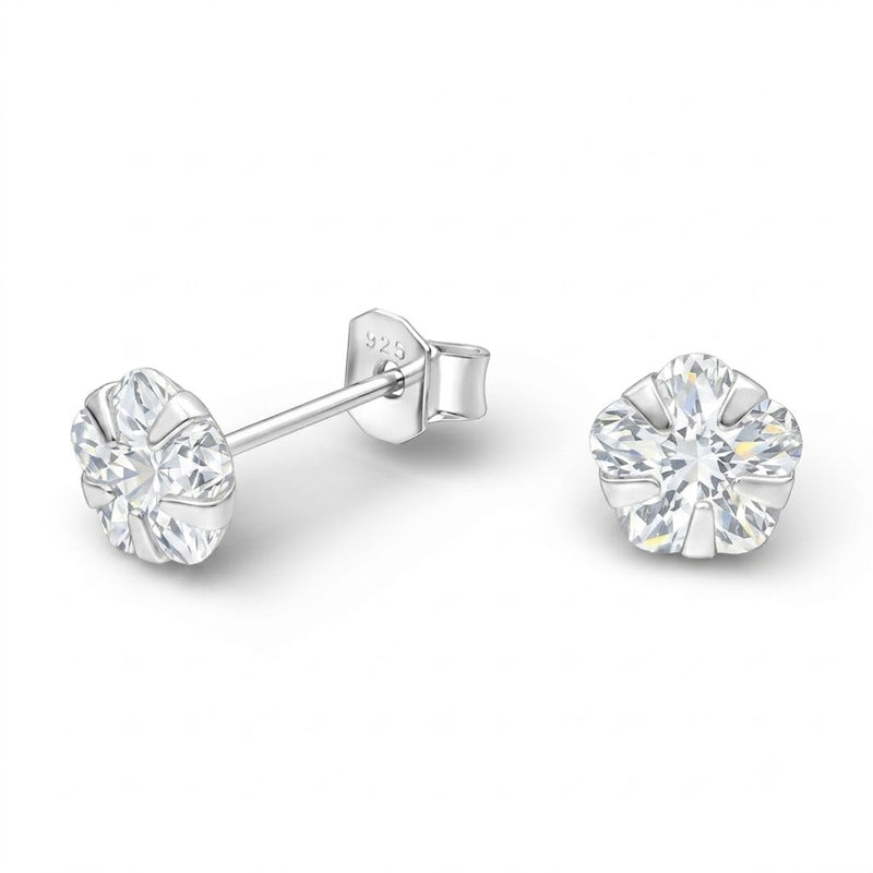 Aros Pegados Flor Circón Blanco 8 mm