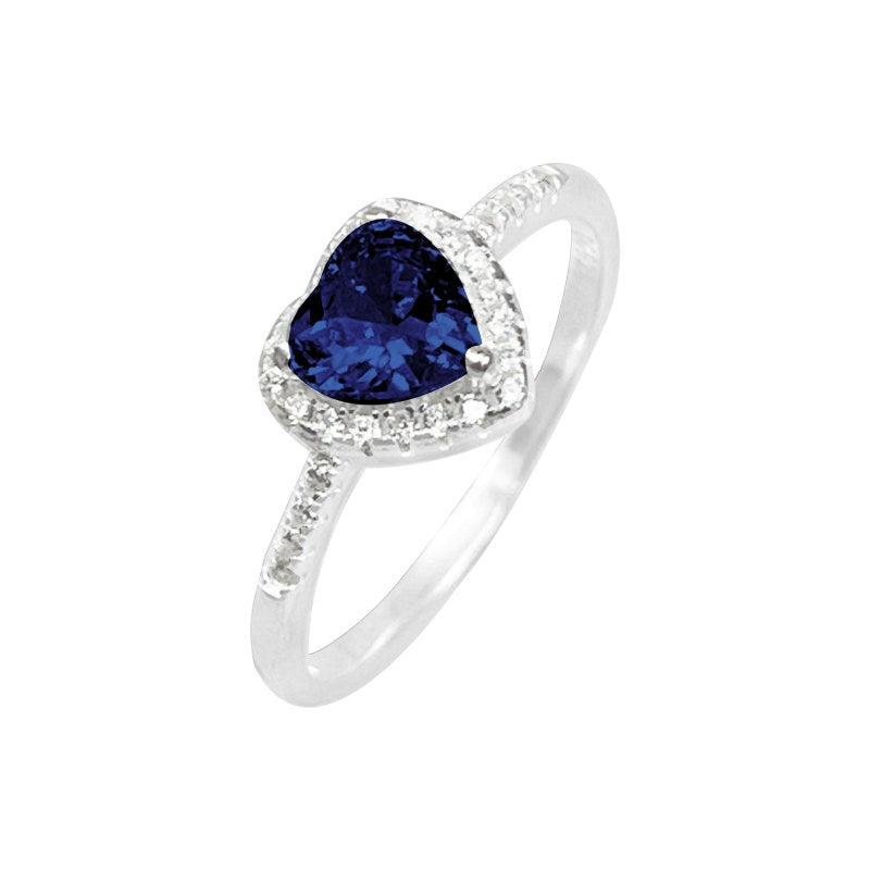 Anillo Corazón Circón Azul Rodeado