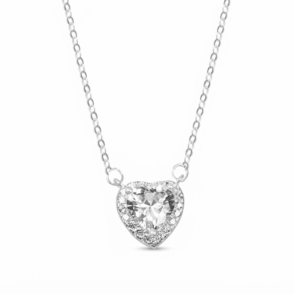 Collar Cadena Tradicional + Corazón Circón Blanco Rodeado 50 cm