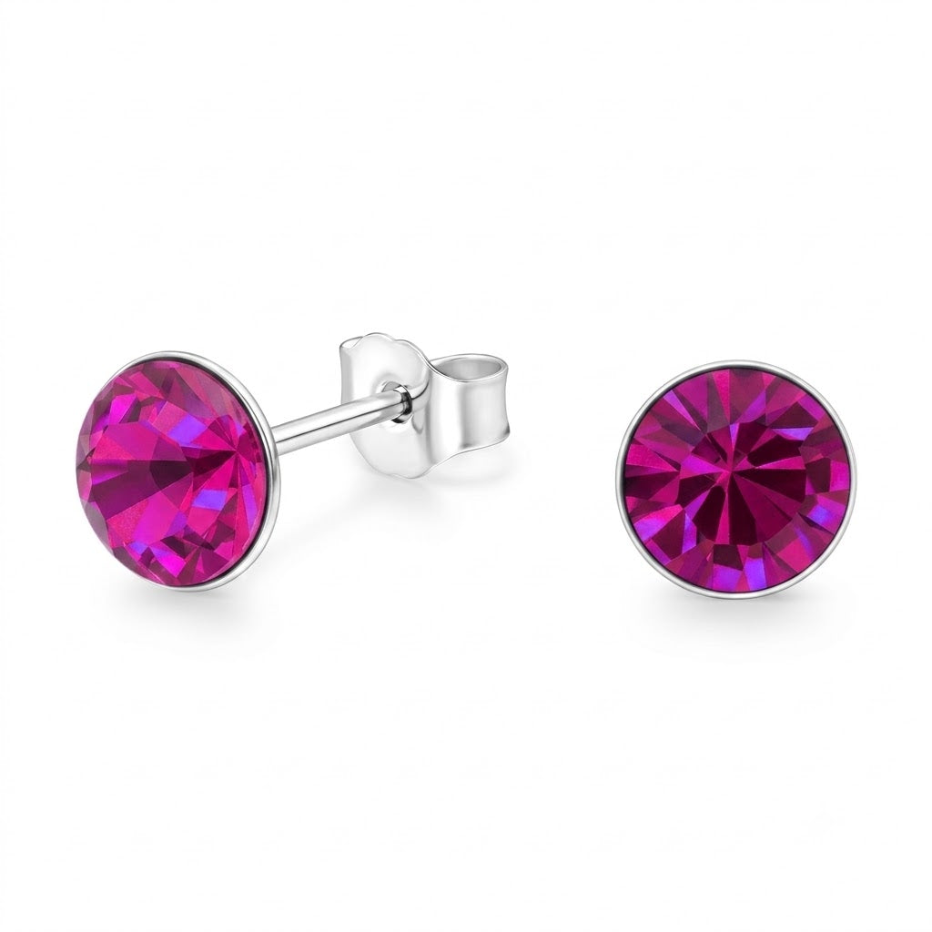 Aros Pegados Cristal Swarovski® Circular Fucsia 6.5 mm