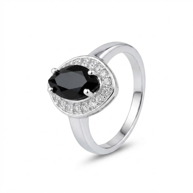 Anillo Almendra Circón Negro Rodeado