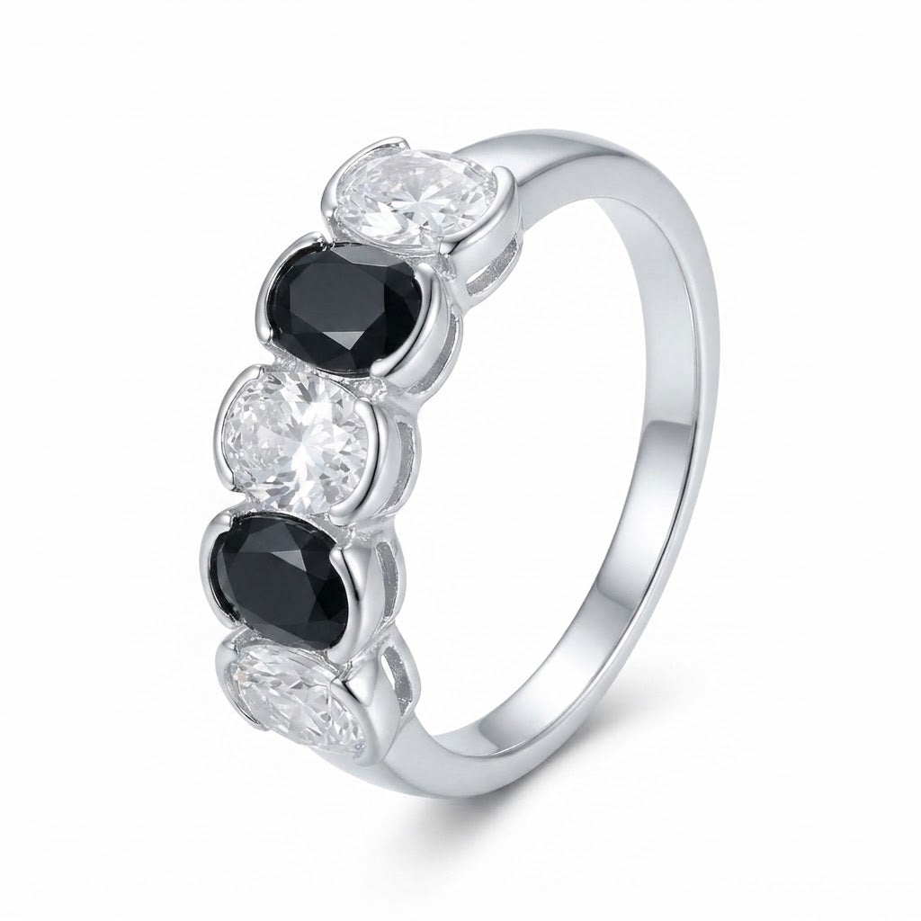 Anillo Cintillo Circones Ovalados Negros Blancos