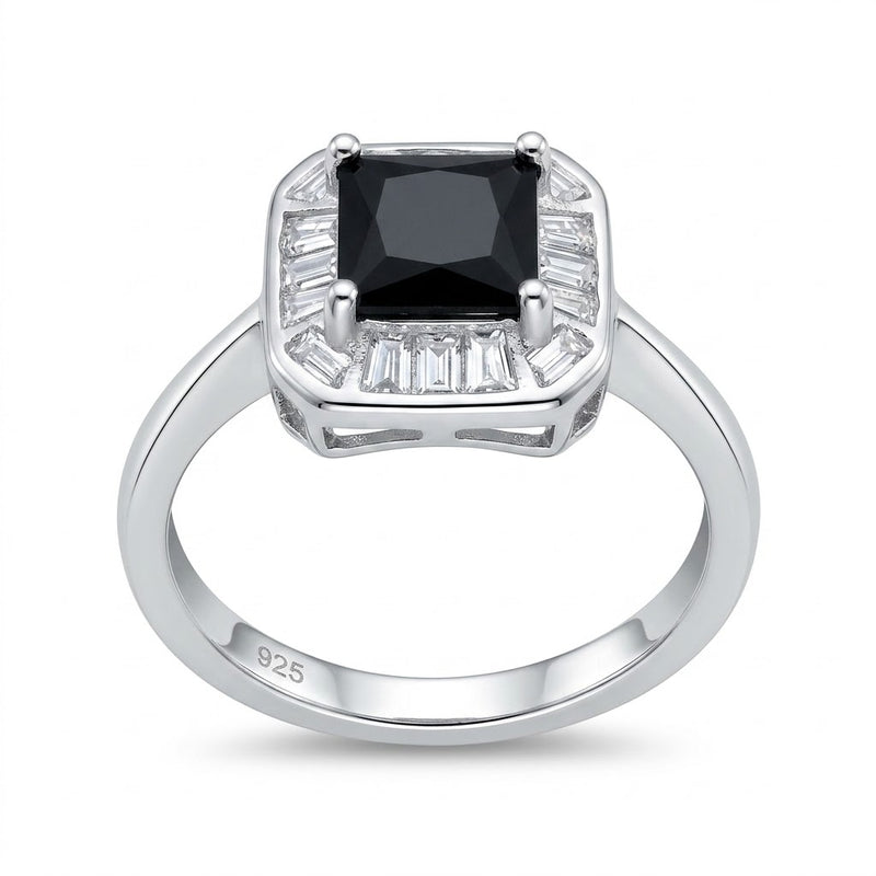 Anillo Circón Negro Cuadrado