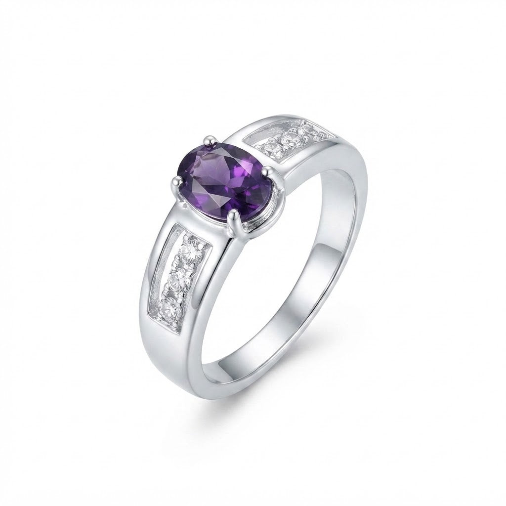 Anillo Circón Ovalado Purpura Circones Laterales