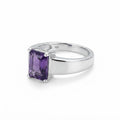 Anillo Solitario Circón Púrpura Rectangular