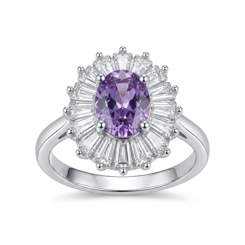 Anillo Circón Púrpura Rodeado Circones