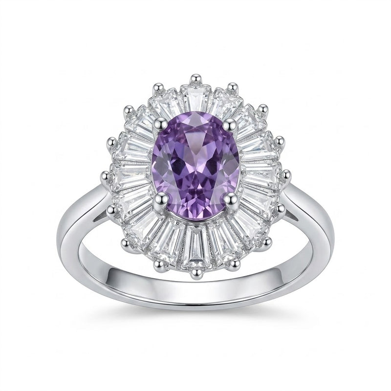 Anillo Circón Púrpura Rodeado Circones