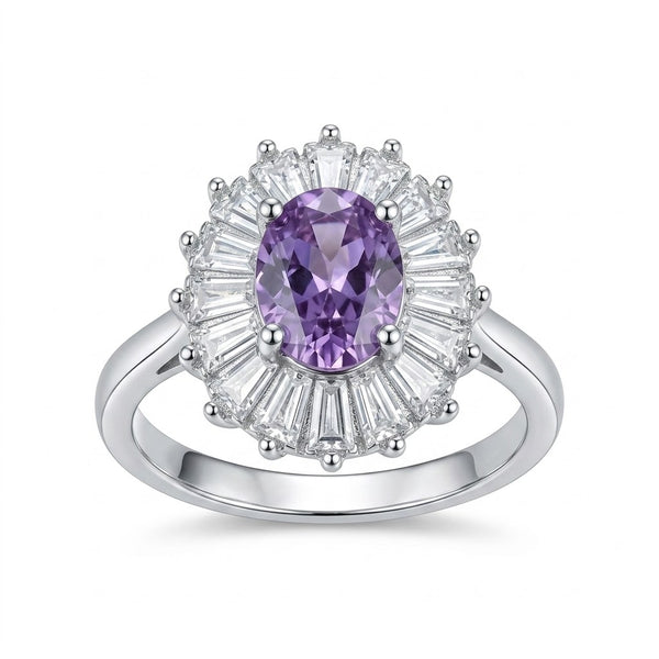 Anillo Circón Púrpura Rodeado Circones