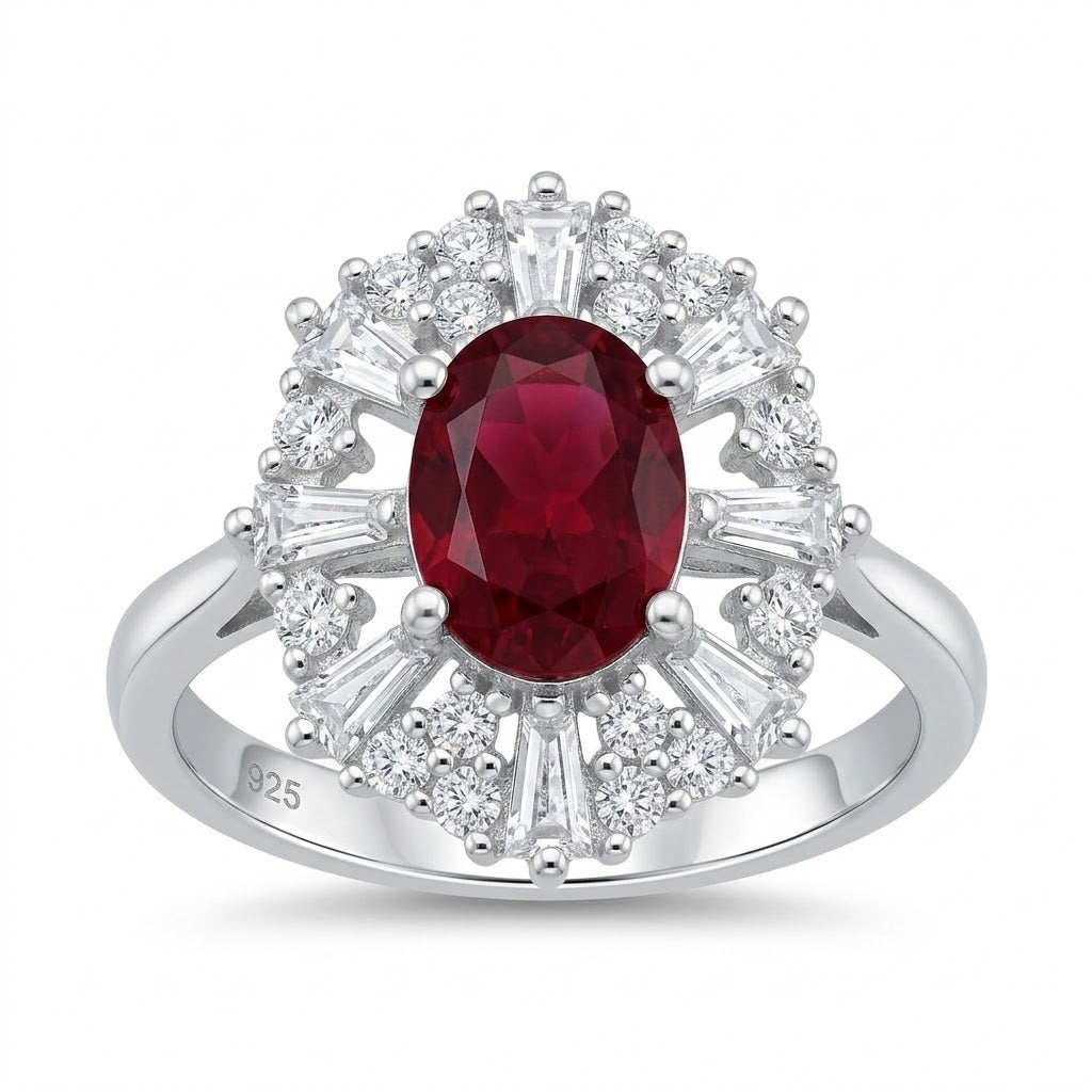 Anillo Circón Rojo Rodeado Circones