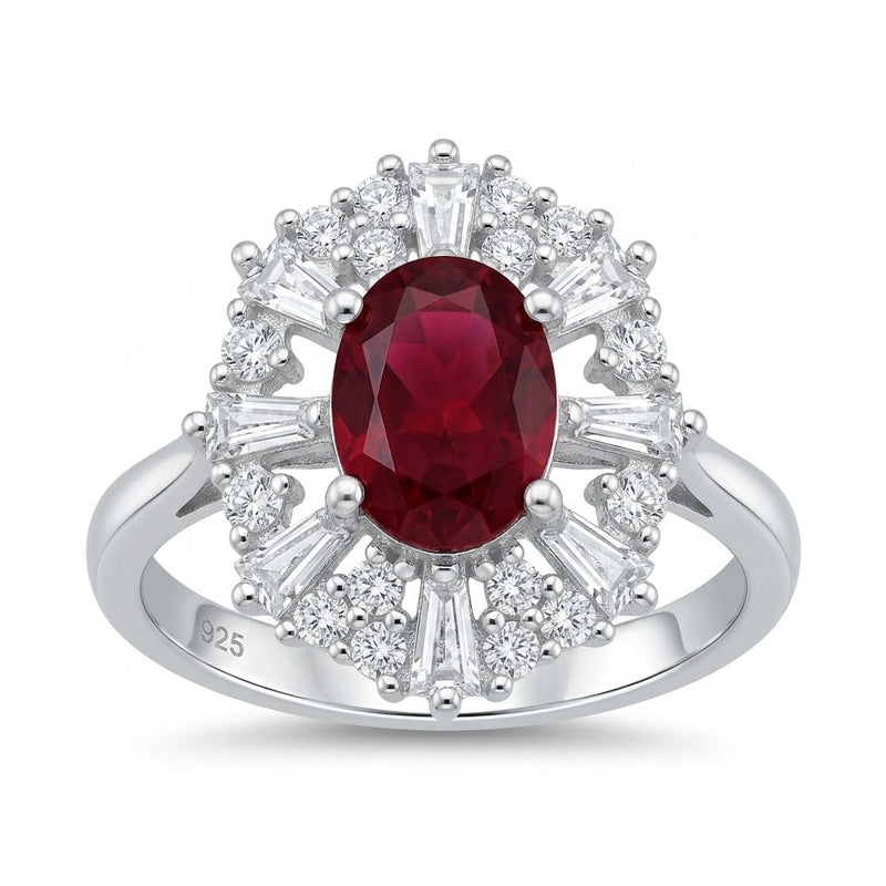 Anillo Circón Rojo Rodeado Circones
