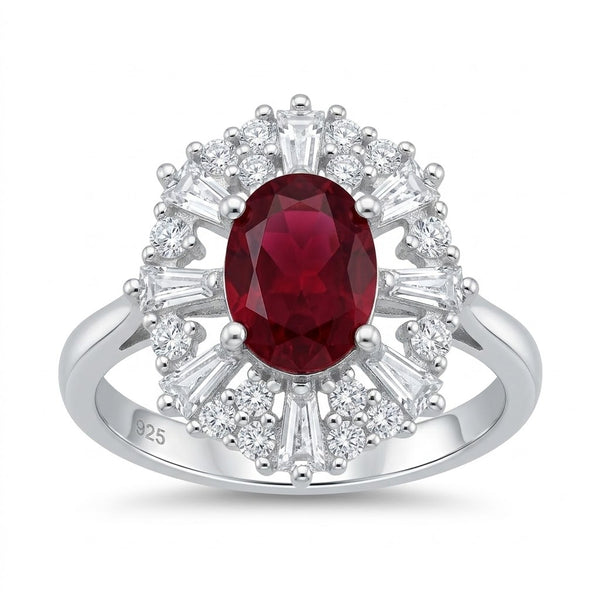 Anillo Circón Rojo Rodeado Circones