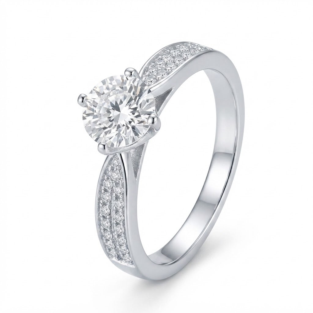 Anillo Circón Solitario Circones Laterales