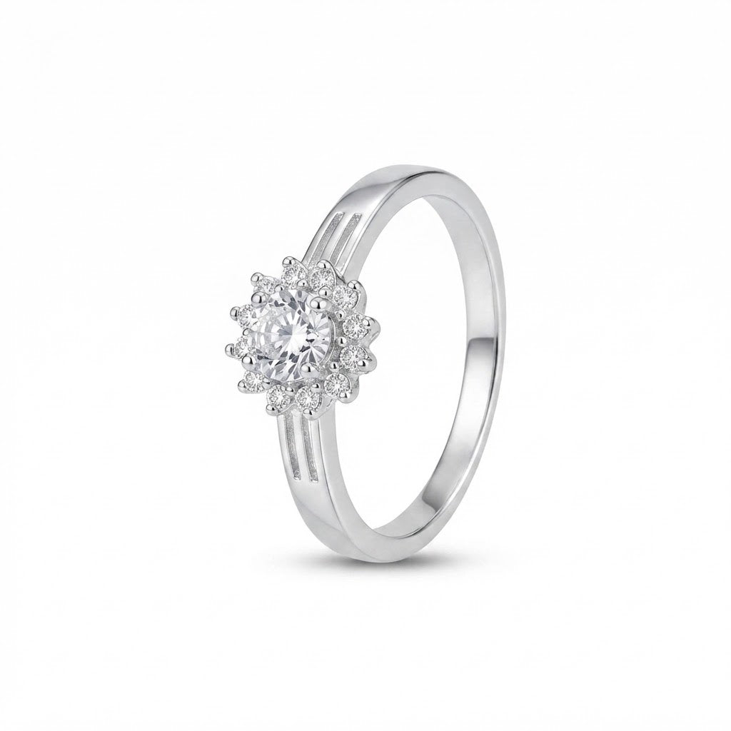 Anillo Circón Solitario Rodeado Circones Ranurado