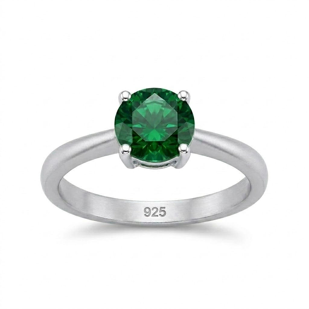 Anillo Circón Solitario Verde