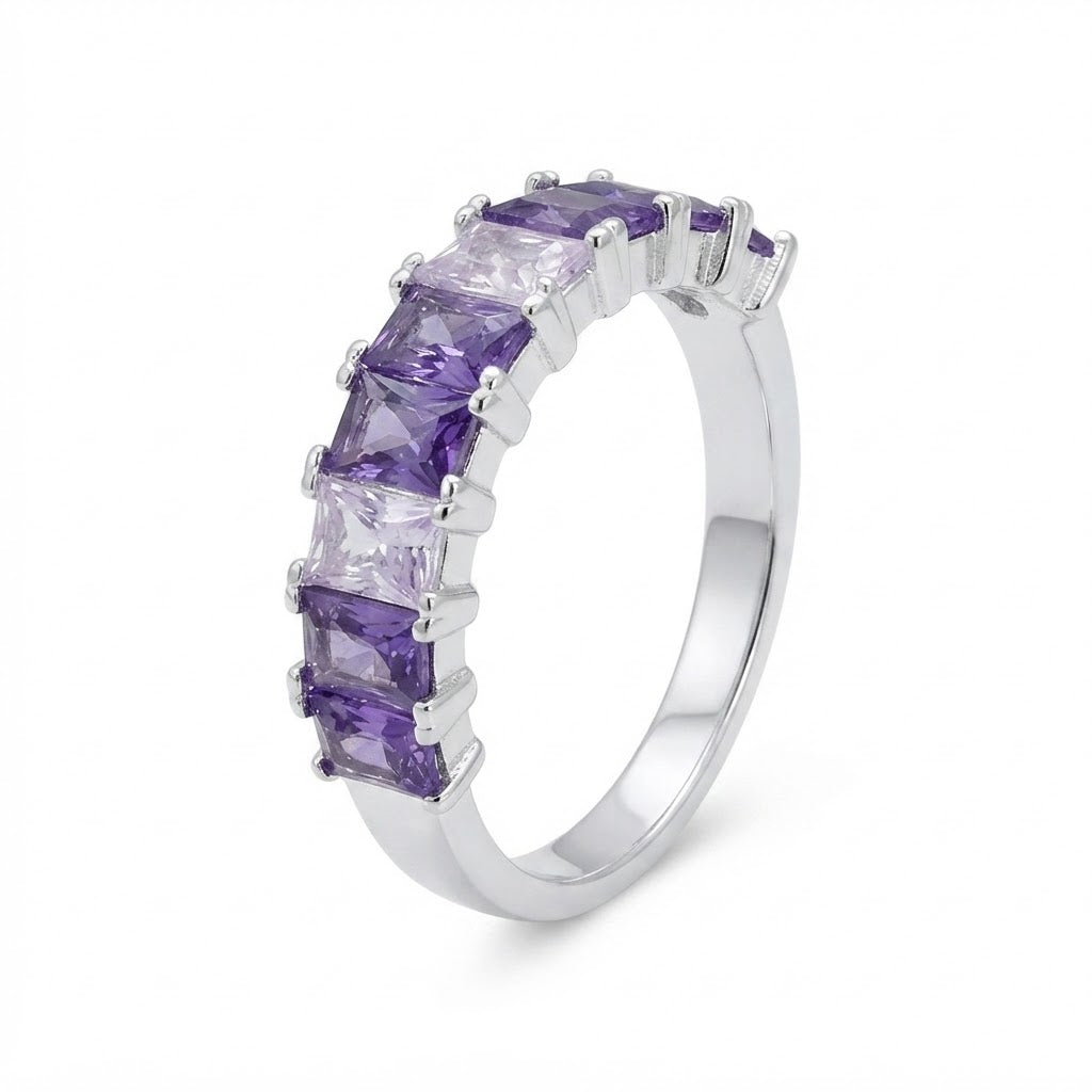Anillo Circones Rectangulares Púrpura Blancos