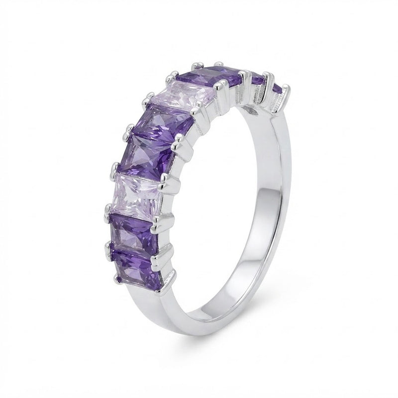 Anillo Circones Rectangulares Púrpura Blancos