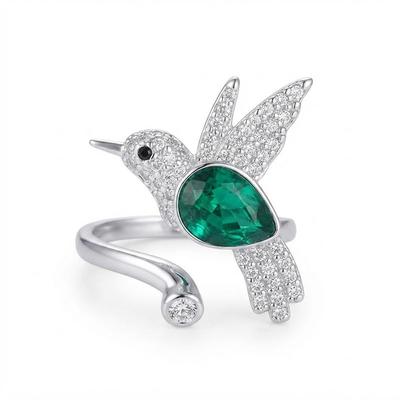 Anillo Colibrí Circón Verde Circones