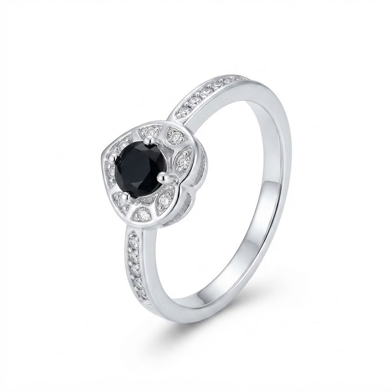 Anillo Corazón Circón Negro Rodeado