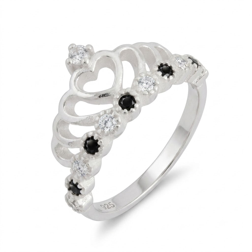 Anillo Corona Circones Negros Blancos