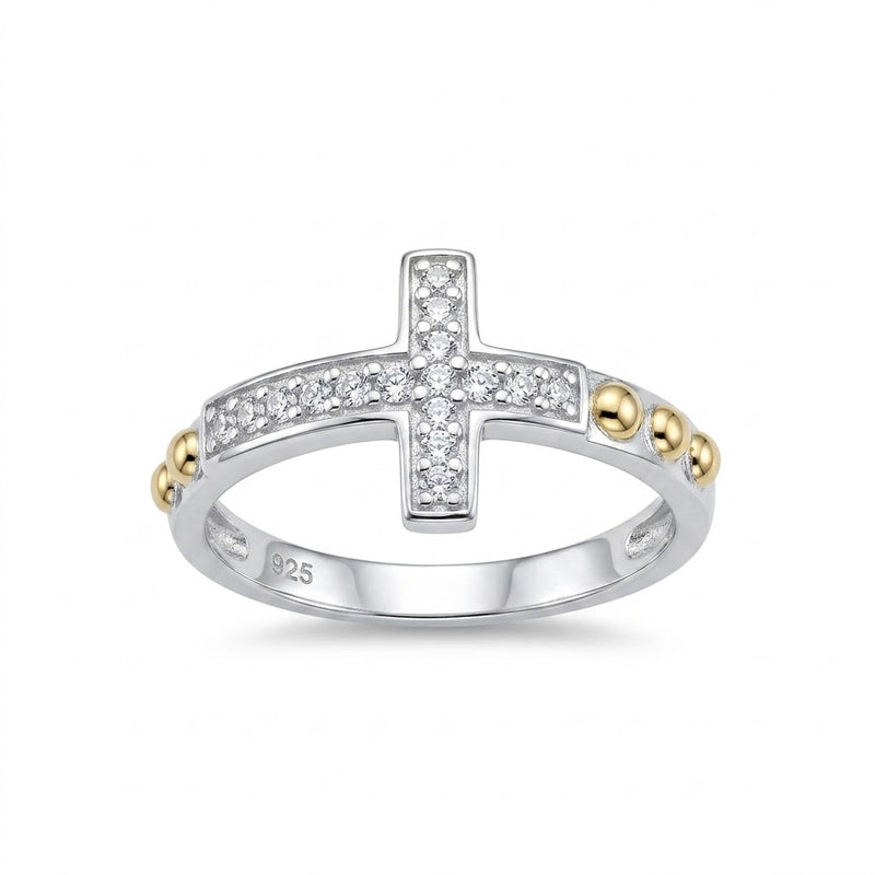 Anillo Denario Cruz Circones Esferas Oro