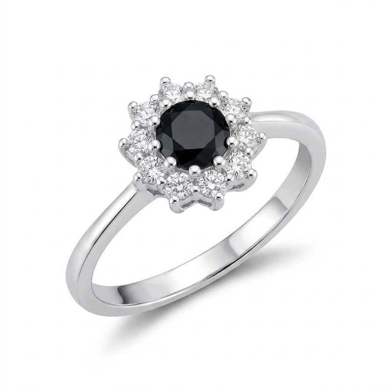 Anillo Flor Circón Negro