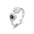 Anillo Flor Corazón Circón Rojo