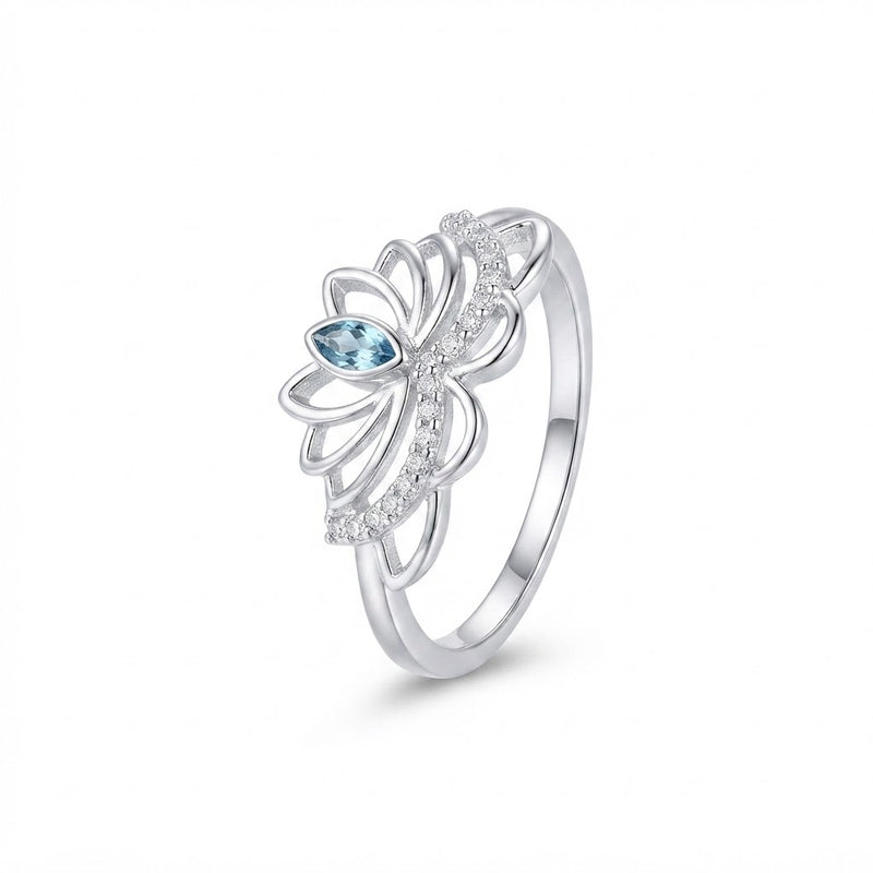 Anillo Flor Loto Circón Turquesa Circones