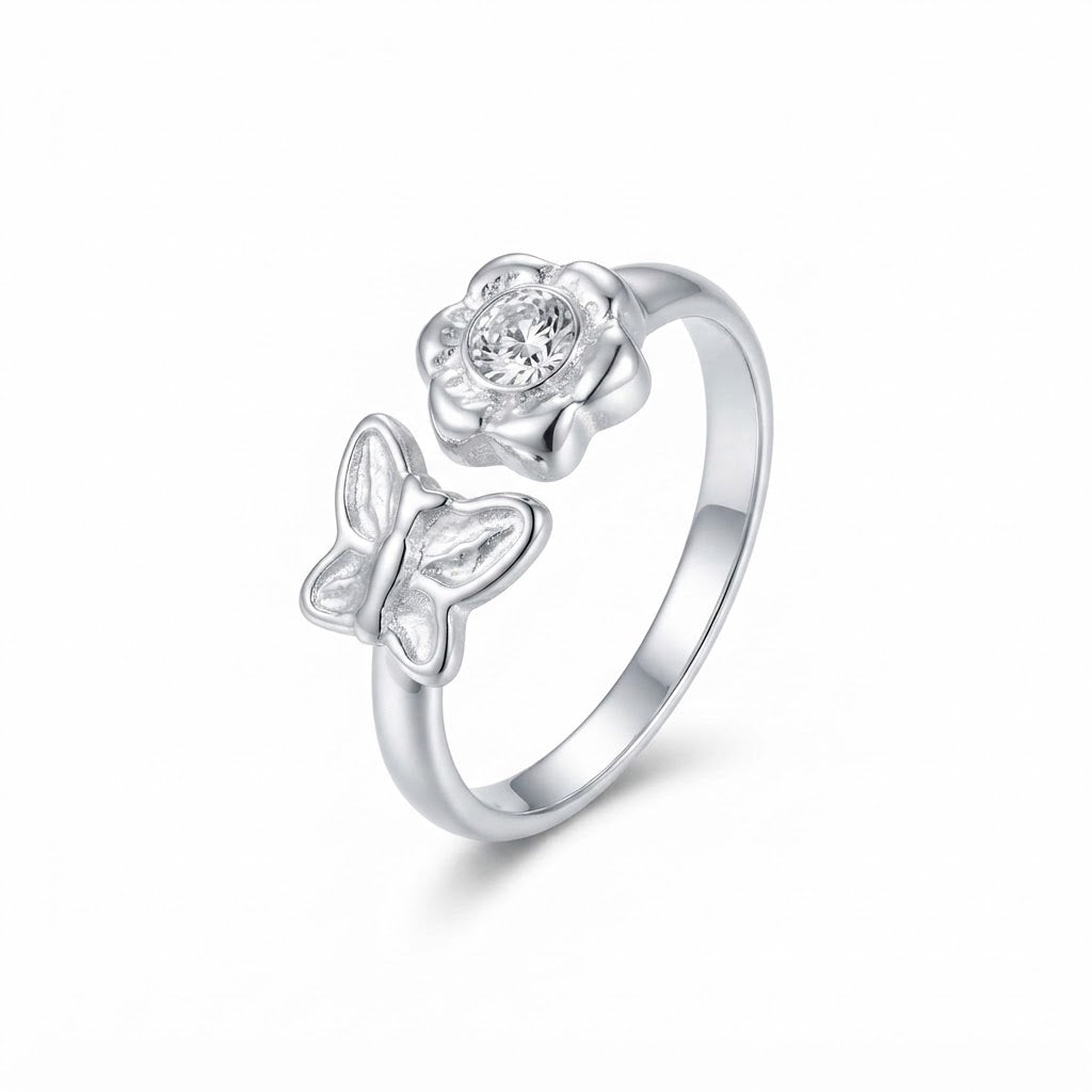 Anillo Mariposa Flor Circón
