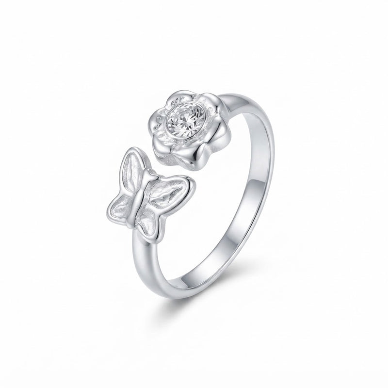 Anillo Mariposa Flor Circón