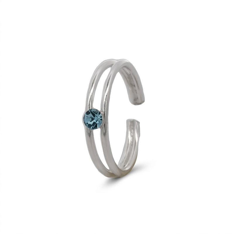 Anillo Midi Doble Circón Agua Marina