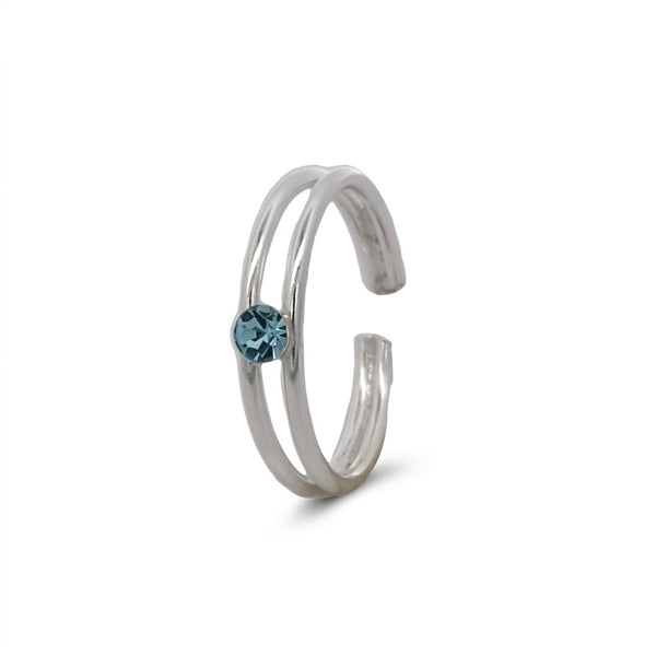 Anillo Midi Doble Circón Agua Marina