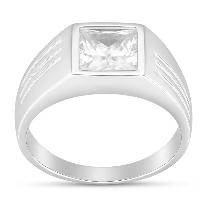 Anillo Sello Circón Blanco