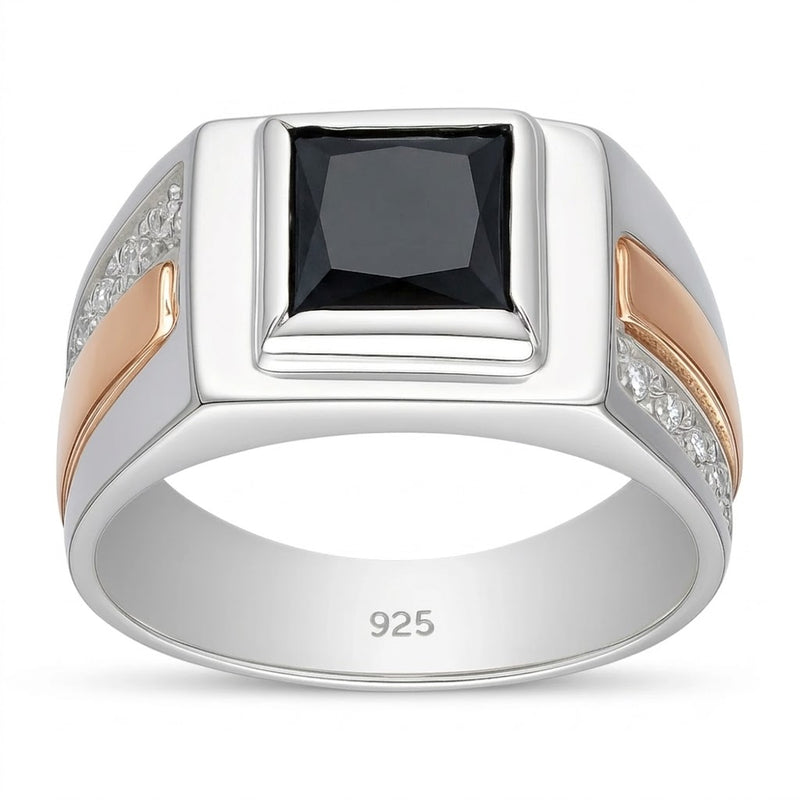 Anillo Sello Circón Negro Circones Línea Oro