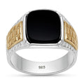 Anillo Sello Circón Negro Oro