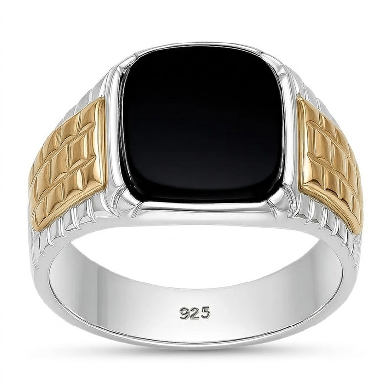 Anillo Sello Circón Negro Oro