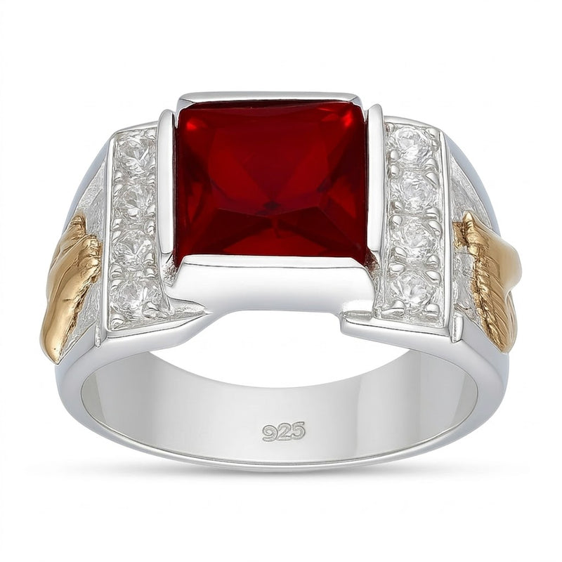 Anillo Sello Circón Rubí Caballo Oro