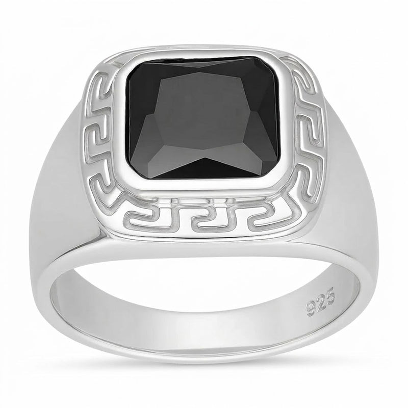 Anillo Sello Griego Circón Negro