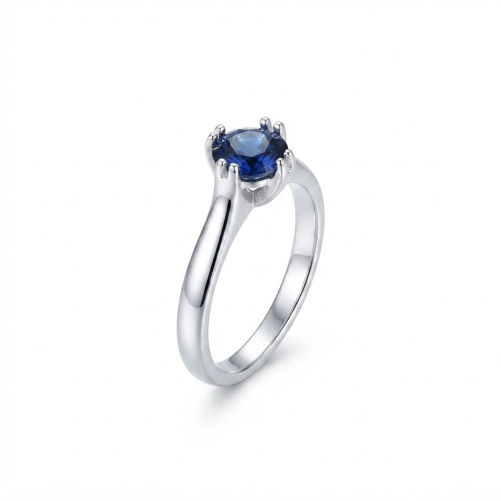 Anillo Solitario Circón Azul