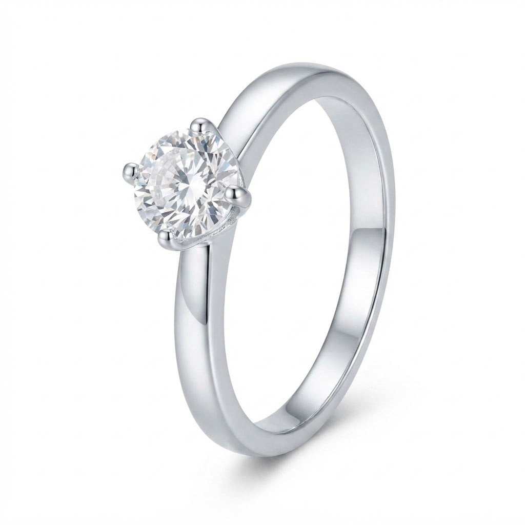 Anillo Circón Solitario Blanco