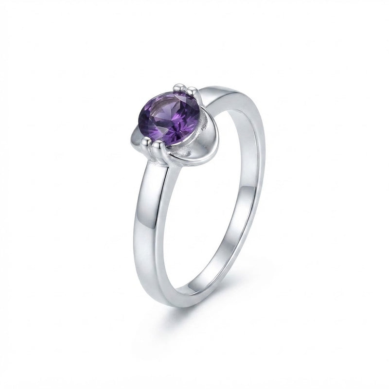 Anillo Solitario Circón Púrpura