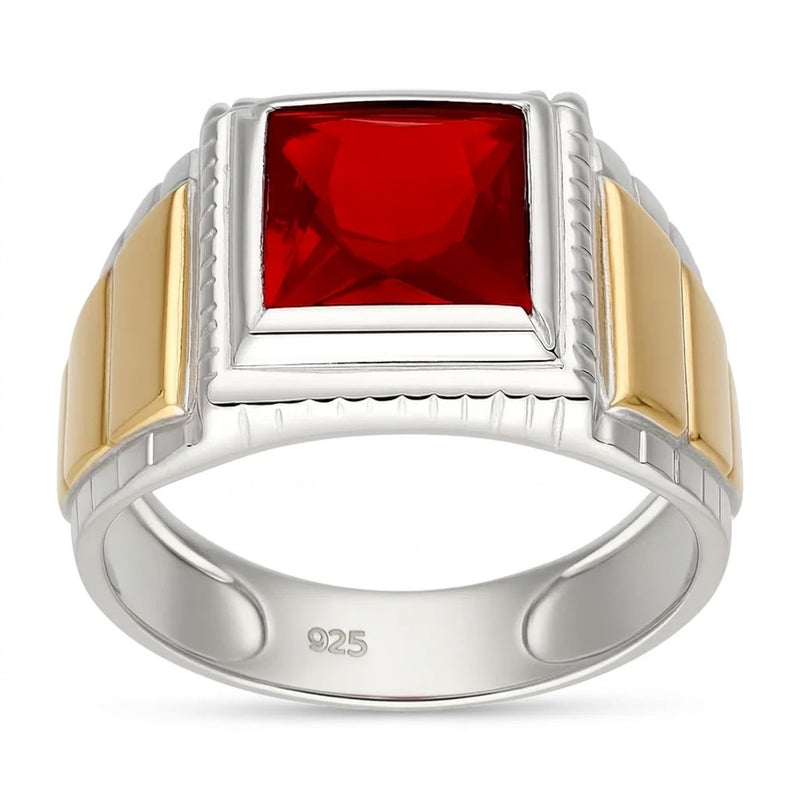 Anillo Sello Circón Rubí Oro