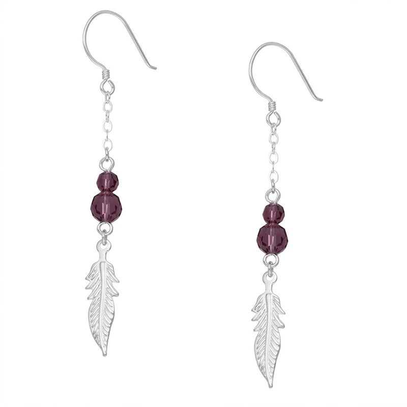 Aros Colgantes Pluma Cristal Swarovski® Violeta