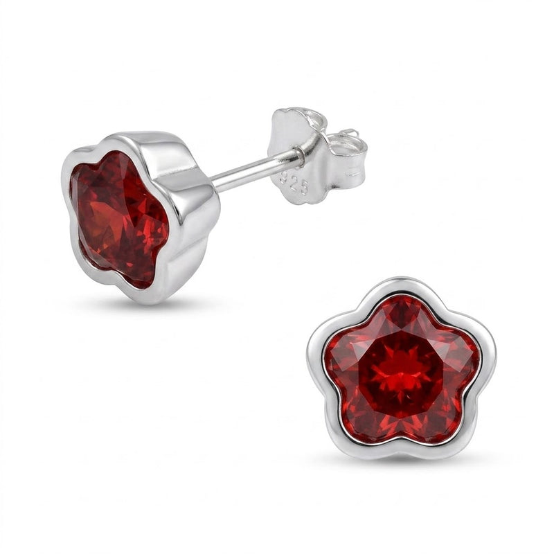 Aros Pegados Circón Rojo 5 puntas 8 mm