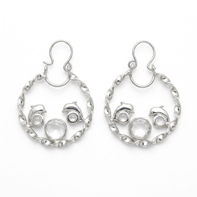 Aros Argollas Torcida Delfín Circón Blanco 28 mm