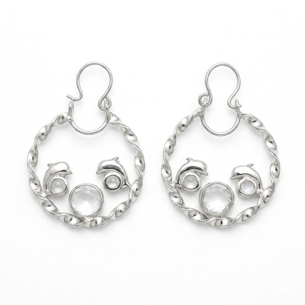 Aros Argollas Torcida Delfín Circón Blanco 28 mm