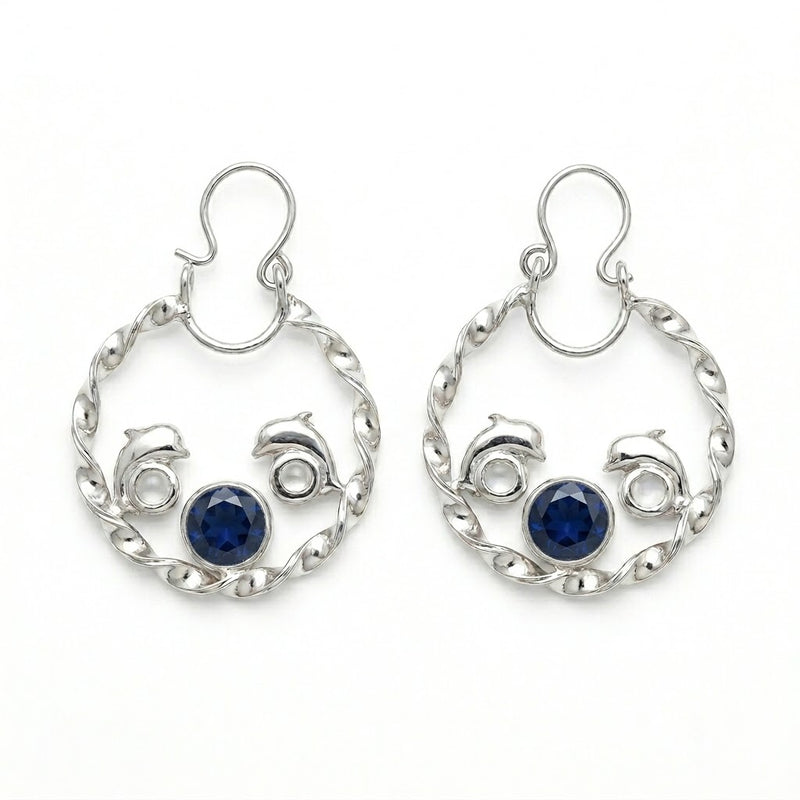 Aros Argollas Torcida Delfín Circón Azul 28 mm
