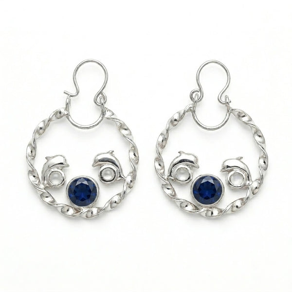 Aros Argollas Torcida Delfín Circón Azul 28 mm