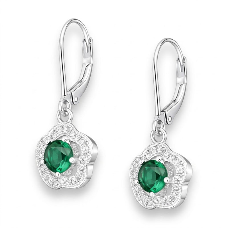 Aros Clip Circón Flor Esmeralda