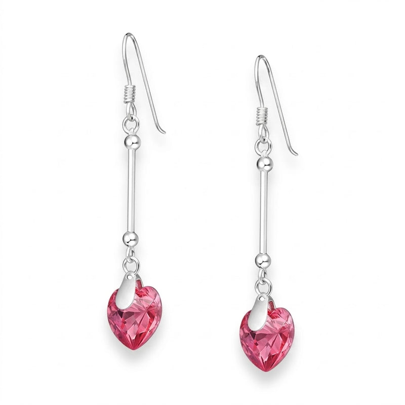 Aros Colgantes Largo Corazón Rosa Swarovski®